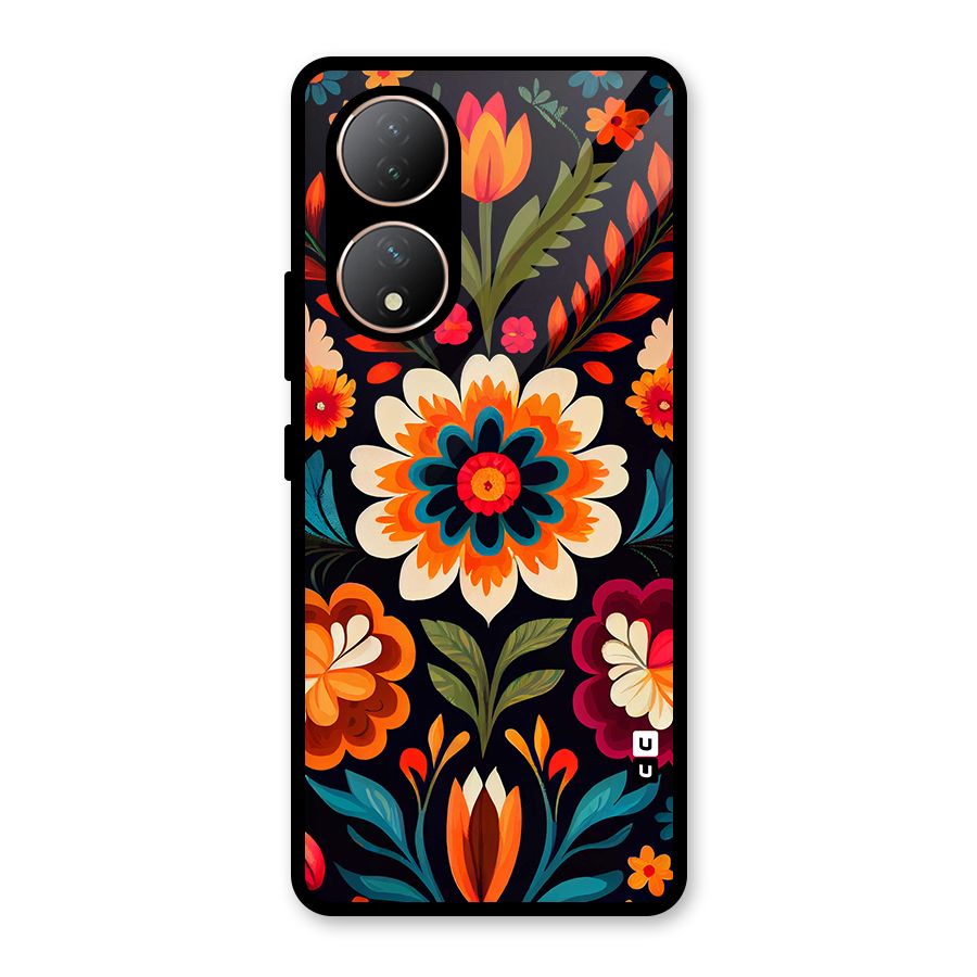 Colorful Mexican Floral Pattern Glass Back Case for Vivo Y100A