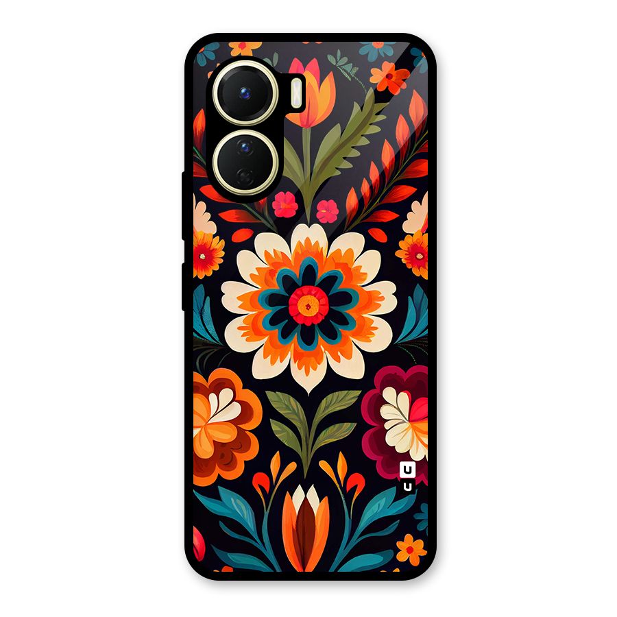 Colorful Mexican Floral Pattern Glass Back Case for Vivo Y16