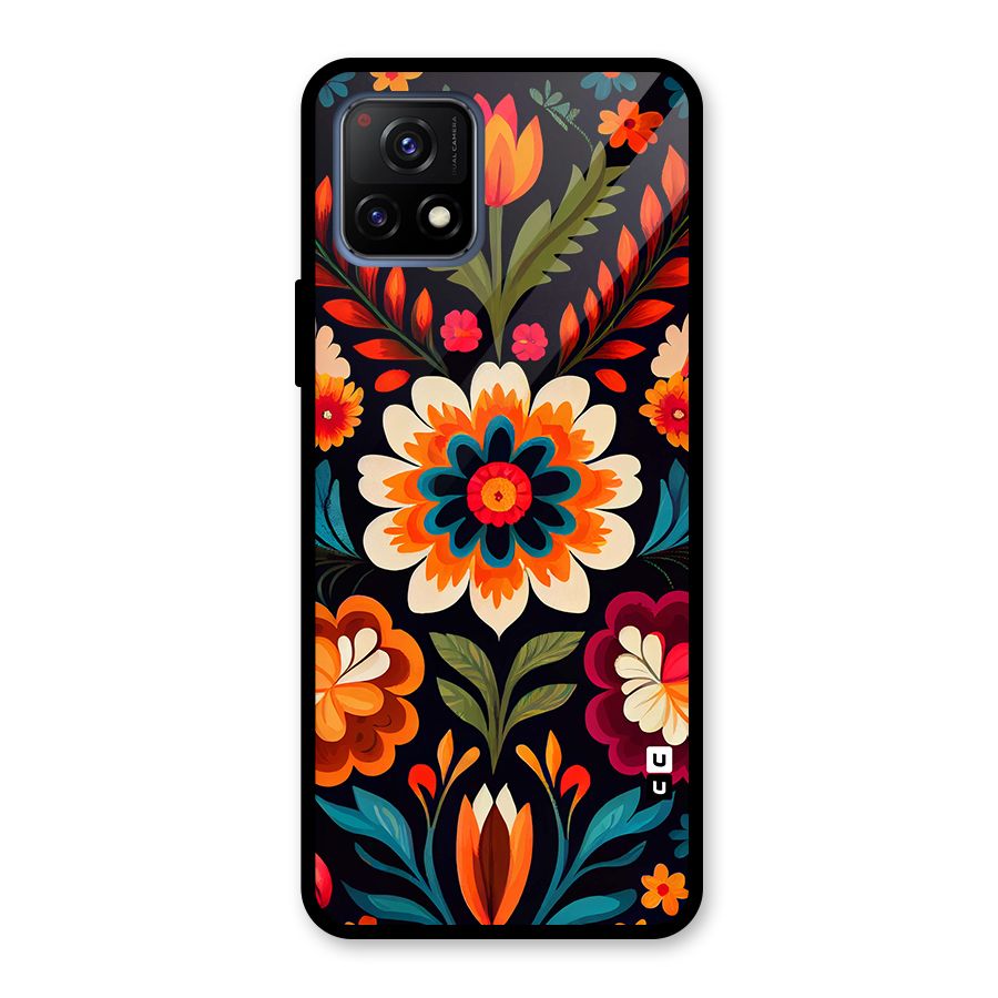 Colorful Mexican Floral Pattern Glass Back Case for Vivo Y72 5G