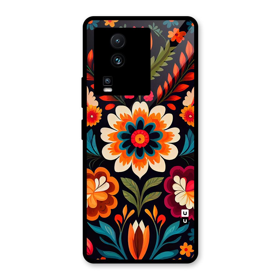Colorful Mexican Floral Pattern Glass Back Case for Vivo iQOO Neo 7