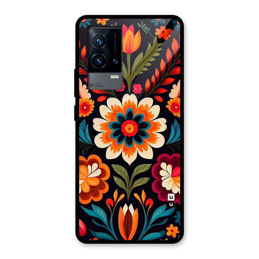 Colorful Mexican Floral Pattern Glass Back Case for iQOO 9 5G