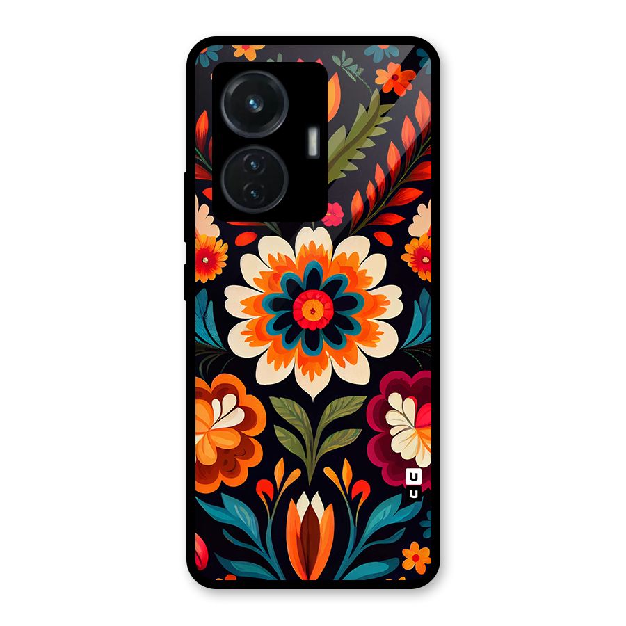 Colorful Mexican Floral Pattern Glass Back Case for iQOO Z6 44W