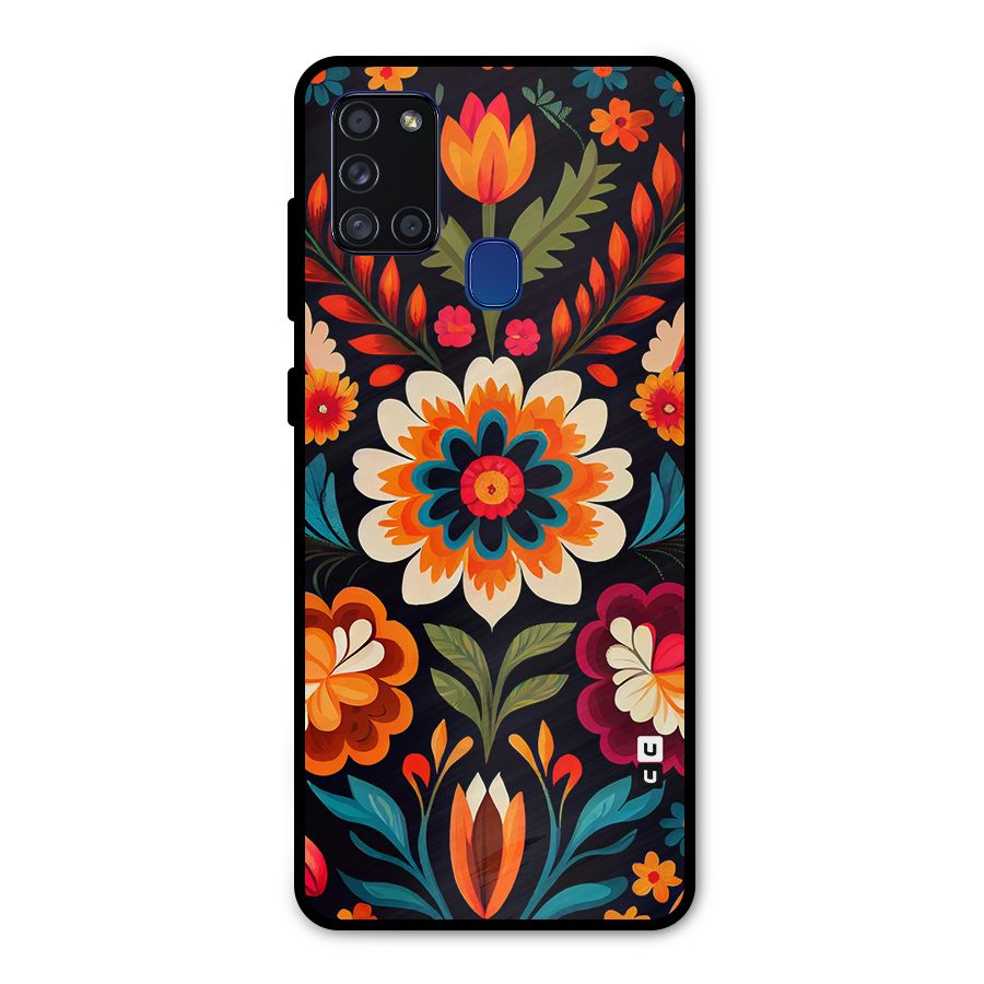 Colorful Mexican Floral Pattern Metal Back Case for Galaxy A21s
