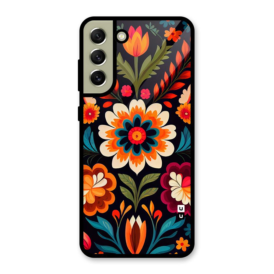 Colorful Mexican Floral Pattern Metal Back Case for Galaxy S21 FE 5G (2023)