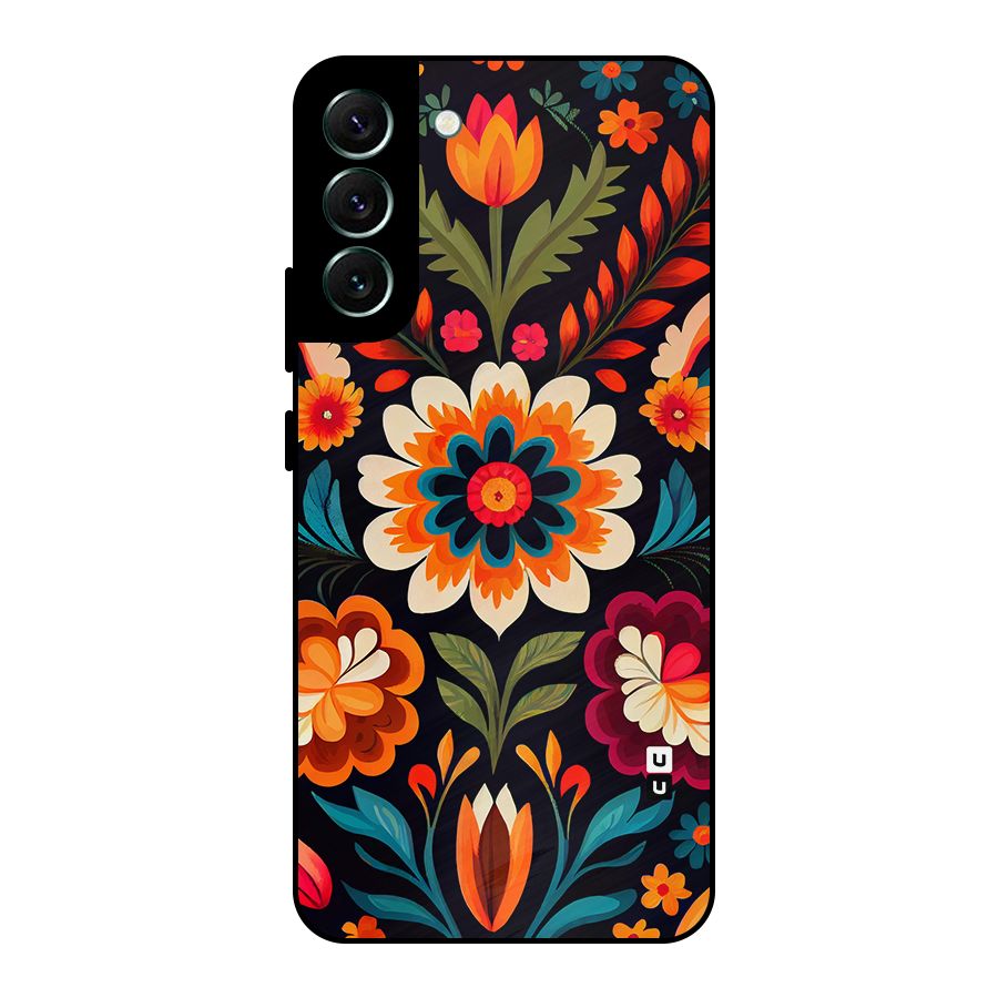 Colorful Mexican Floral Pattern Metal Back Case for Galaxy S22 Plus 5G