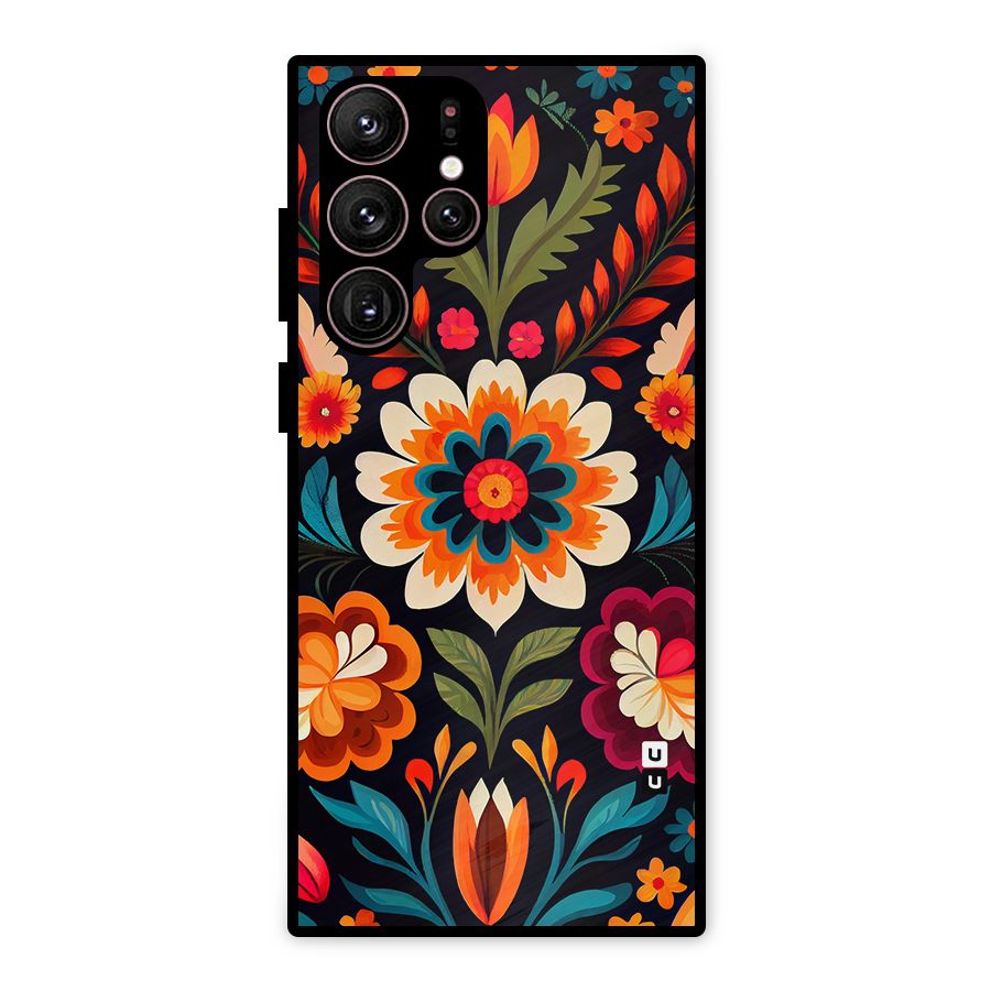 Colorful Mexican Floral Pattern Metal Back Case for Galaxy S22 Ultra 5G