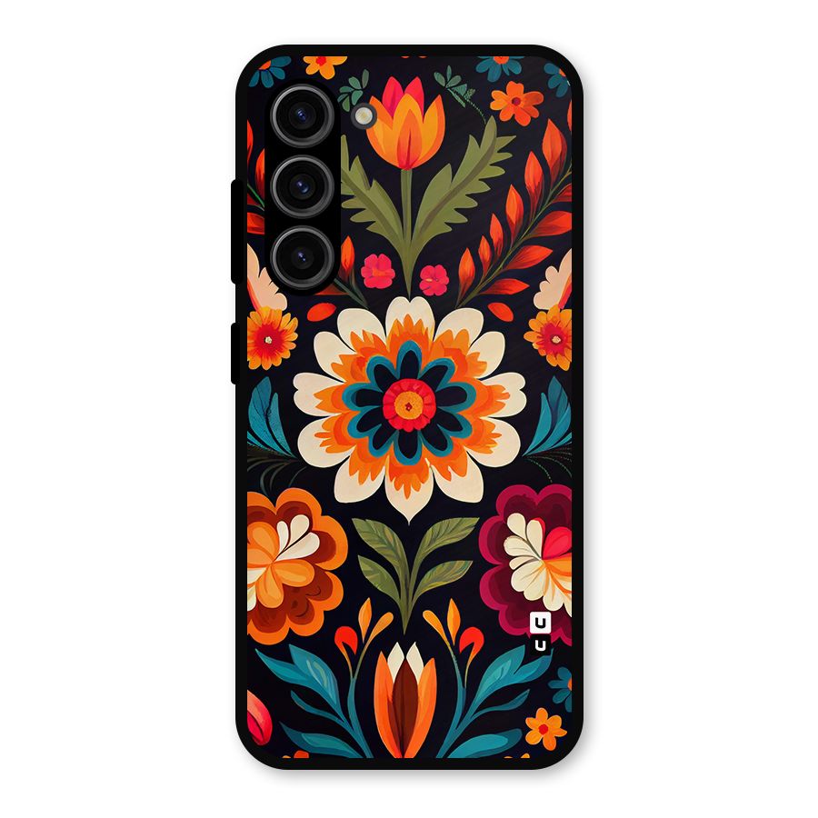 Colorful Mexican Floral Pattern Metal Back Case for Galaxy S23