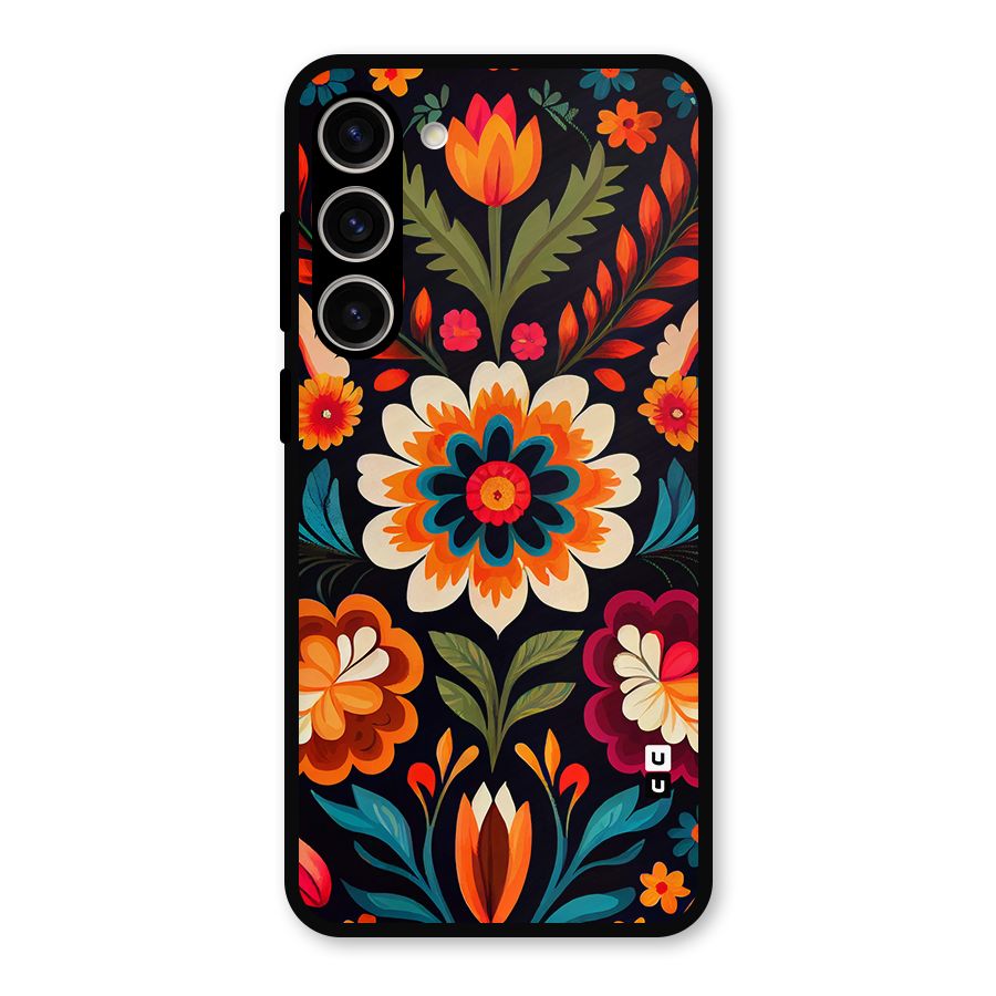 Colorful Mexican Floral Pattern Metal Back Case for Galaxy S23 Plus