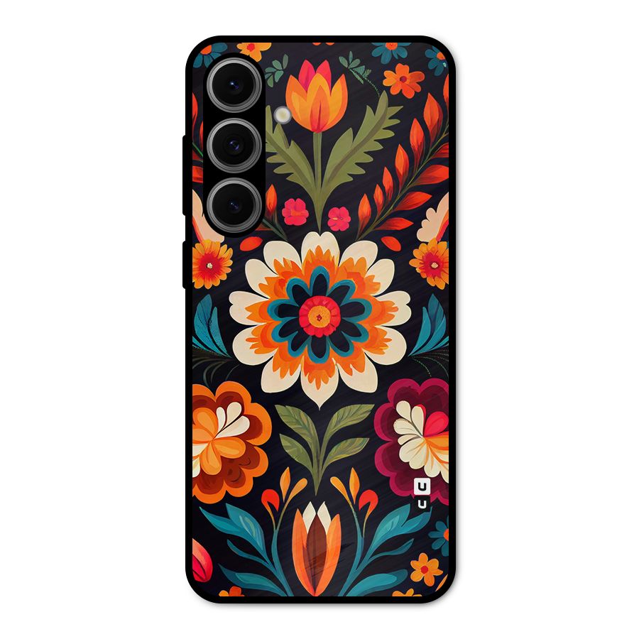 Colorful Mexican Floral Pattern Metal Back Case for Galaxy S24 FE