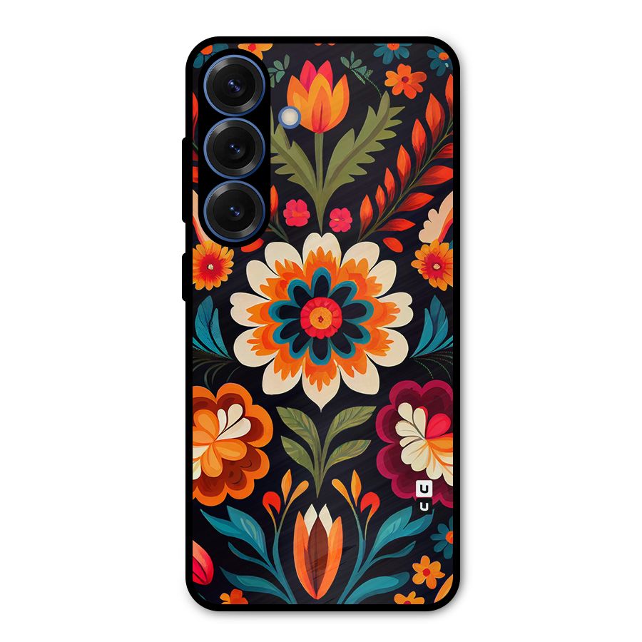 Colorful Mexican Floral Pattern Metal Back Case for Galaxy S25