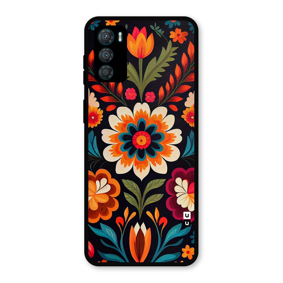 Colorful Mexican Floral Pattern Metal Back Case for Moto G42
