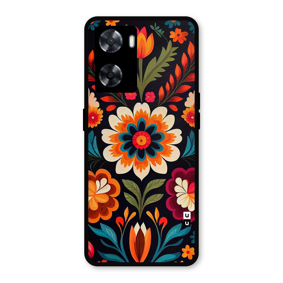 Colorful Mexican Floral Pattern Metal Back Case for Oppo A57 2022