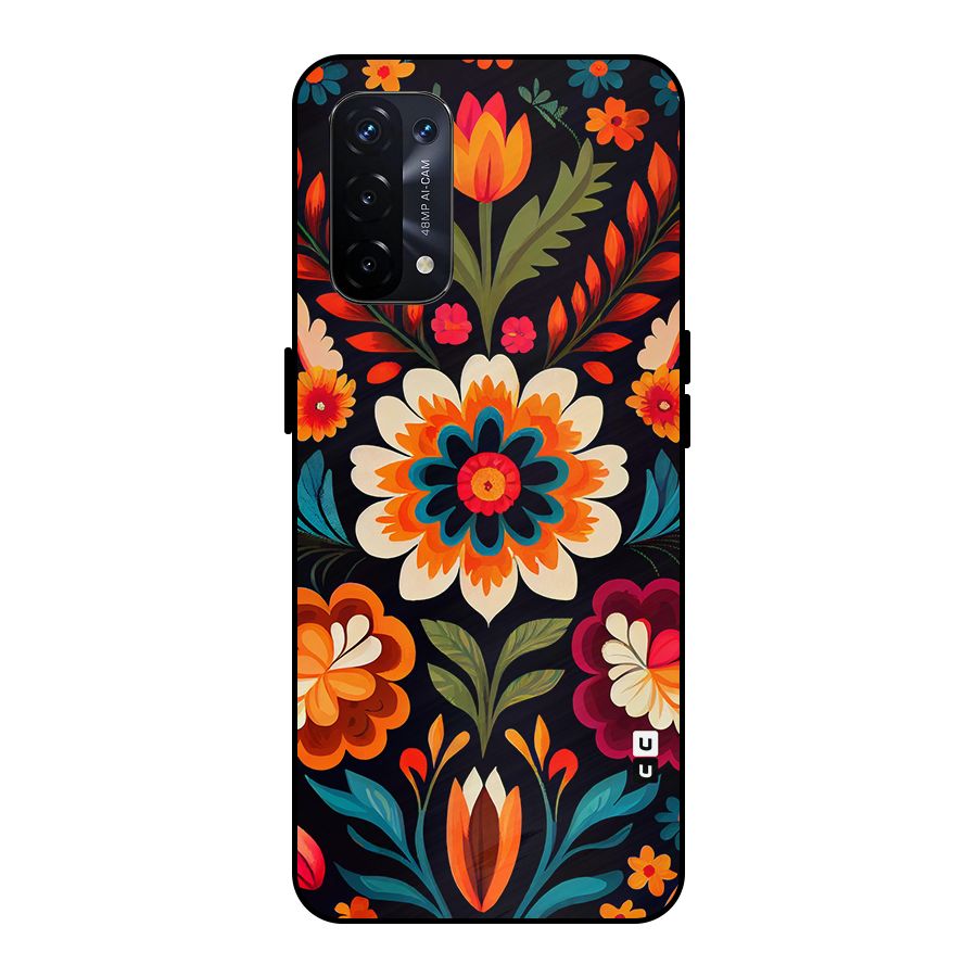 Colorful Mexican Floral Pattern Metal Back Case for Oppo A74 5G