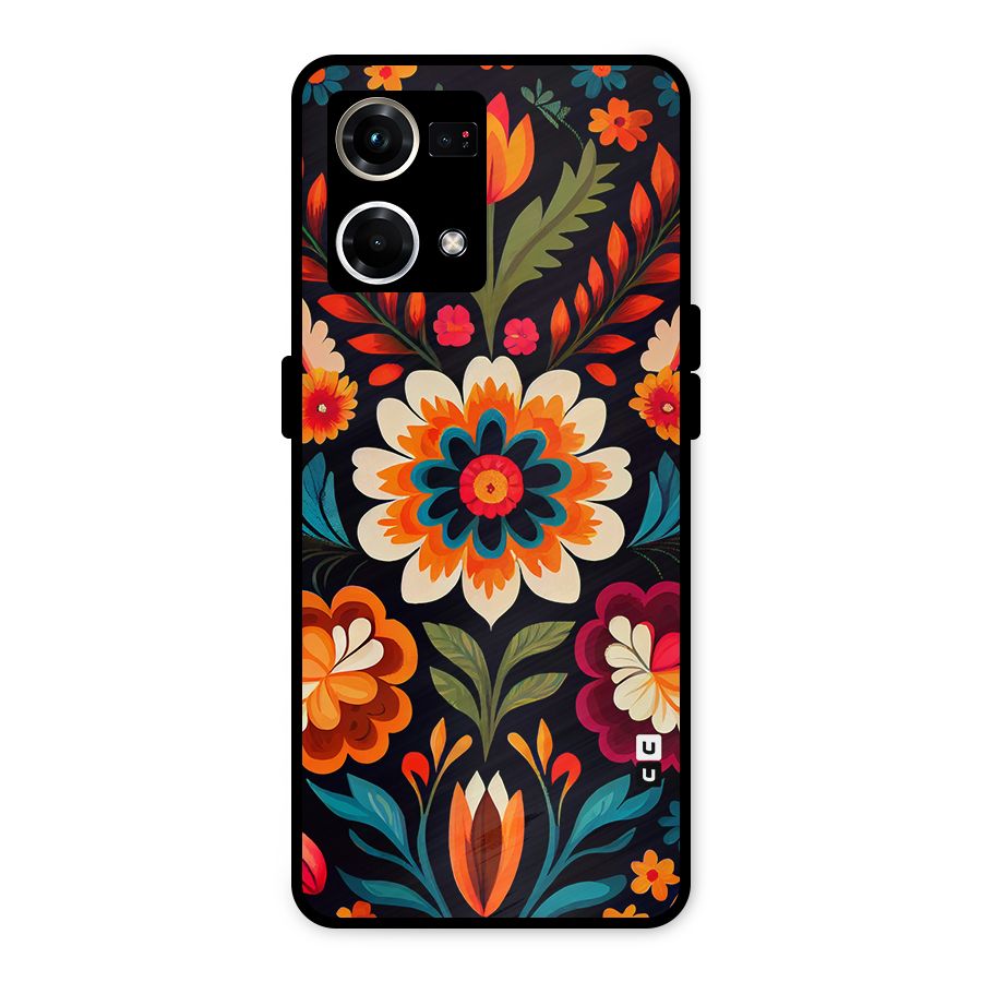 Colorful Mexican Floral Pattern Metal Back Case for Oppo F21 Pro 4G
