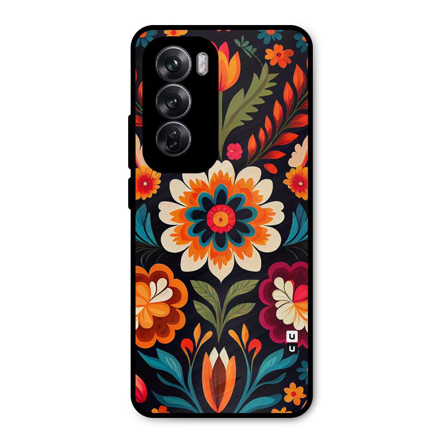 Colorful Mexican Floral Pattern Metal Back Case for Oppo Reno12 Pro