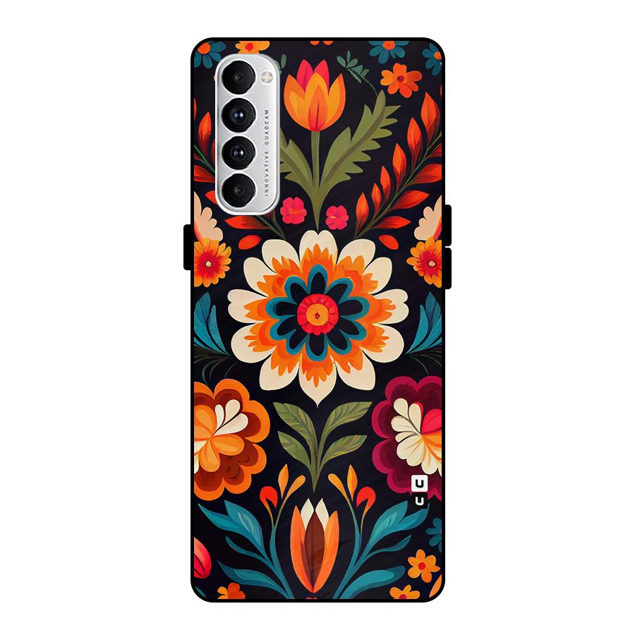 Colorful Mexican Floral Pattern Metal Back Case for Oppo Reno4 Pro
