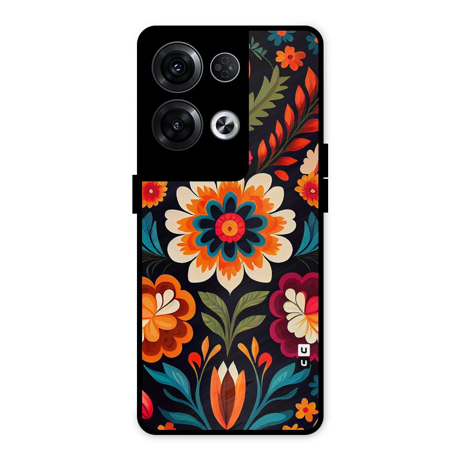 Colorful Mexican Floral Pattern Metal Back Case for Oppo Reno8 Pro 5G