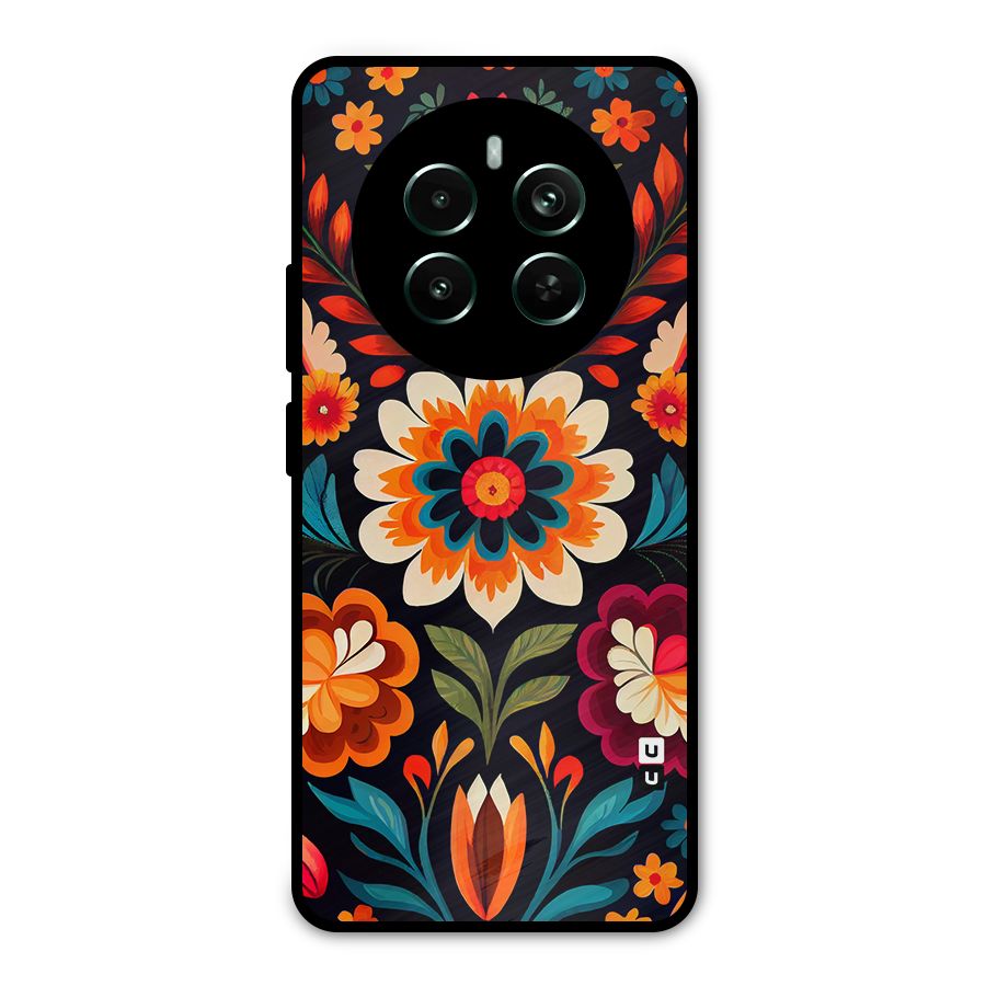 Colorful Mexican Floral Pattern Metal Back Case for Realme 12 Pro Plus