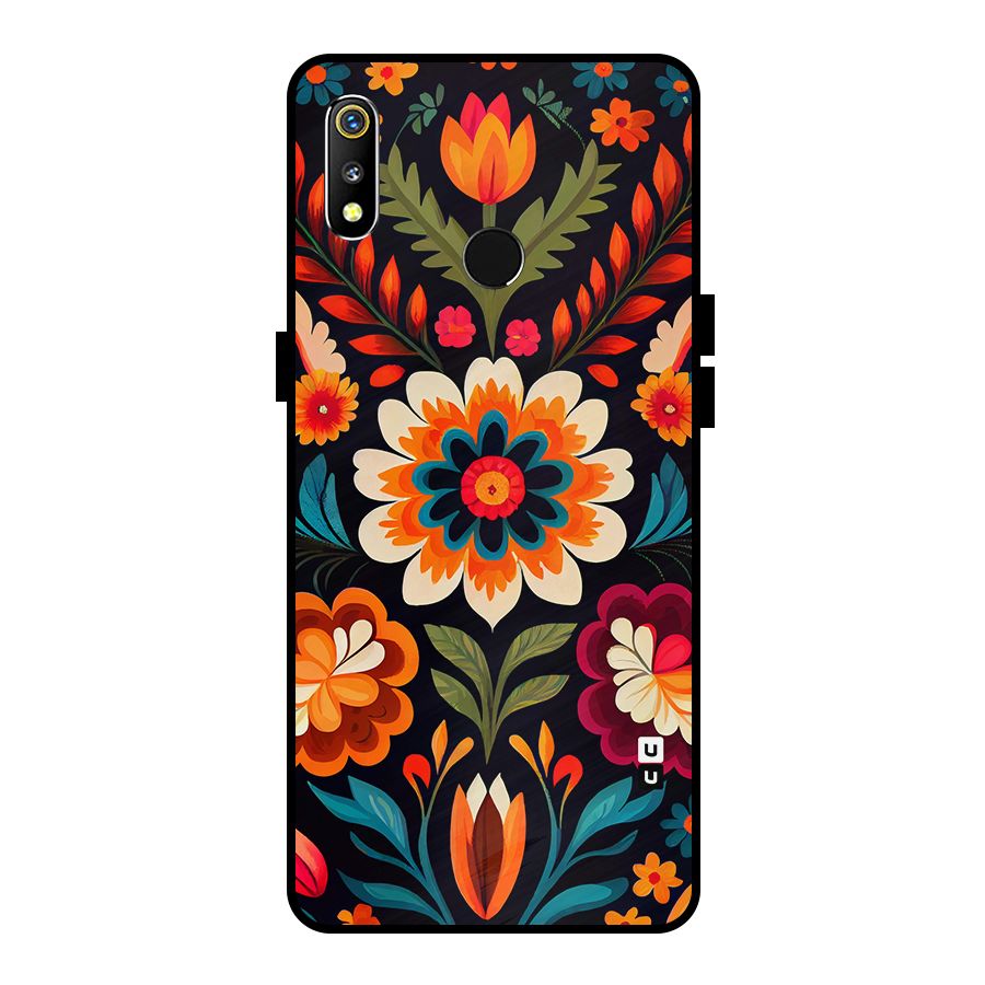 Colorful Mexican Floral Pattern Metal Back Case for Realme 3