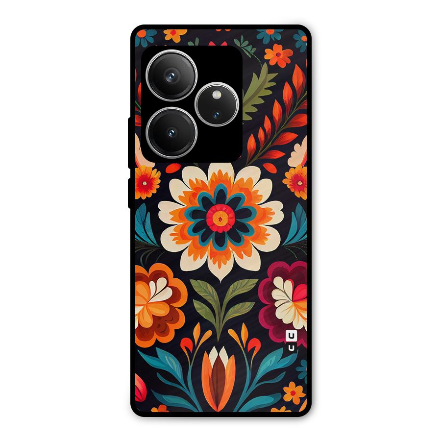 Colorful Mexican Floral Pattern Metal Back Case for Realme GT 6