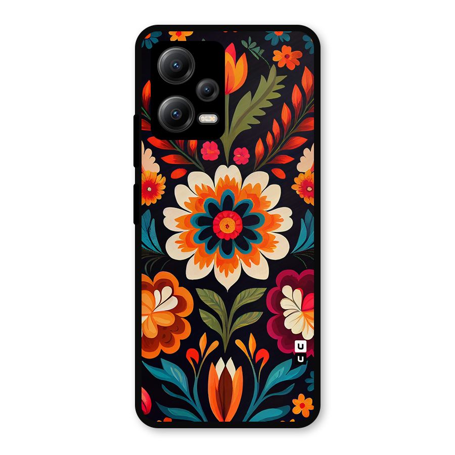 Colorful Mexican Floral Pattern Metal Back Case for Redmi Note 12 5G