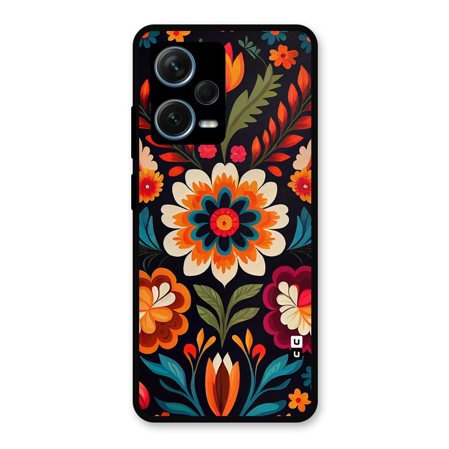 Colorful Mexican Floral Pattern Metal Back Case for Redmi Note 12 Pro Plus 5G