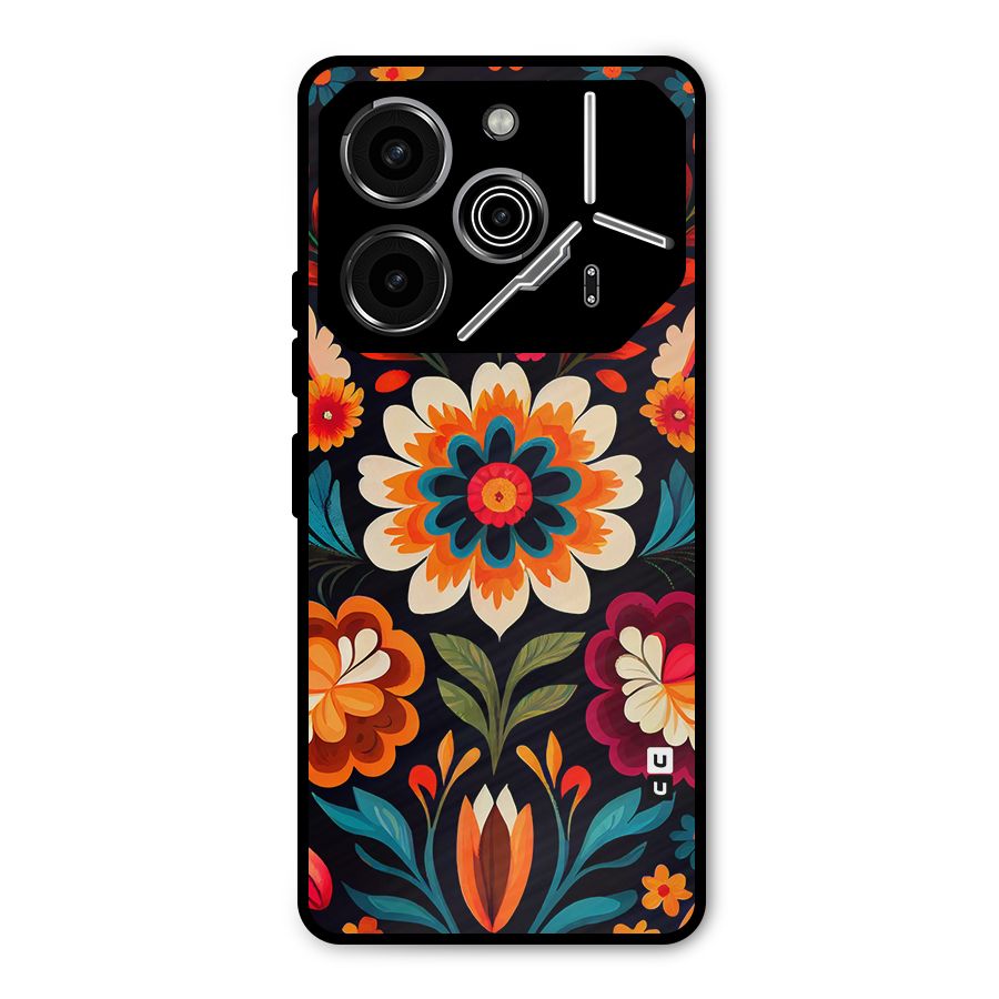 Colorful Mexican Floral Pattern Metal Back Case for Tecno Pova 6 Pro