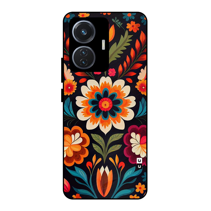 Colorful Mexican Floral Pattern Metal Back Case for Vivo T1 44W