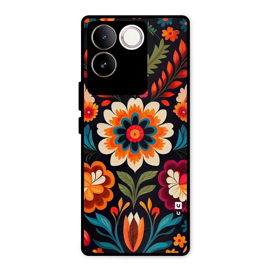 Colorful Mexican Floral Pattern Metal Back Case for Vivo T2 Pro