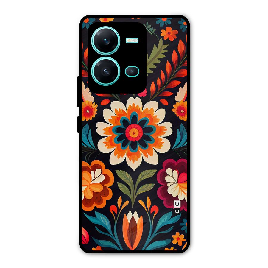 Colorful Mexican Floral Pattern Metal Back Case for Vivo V25