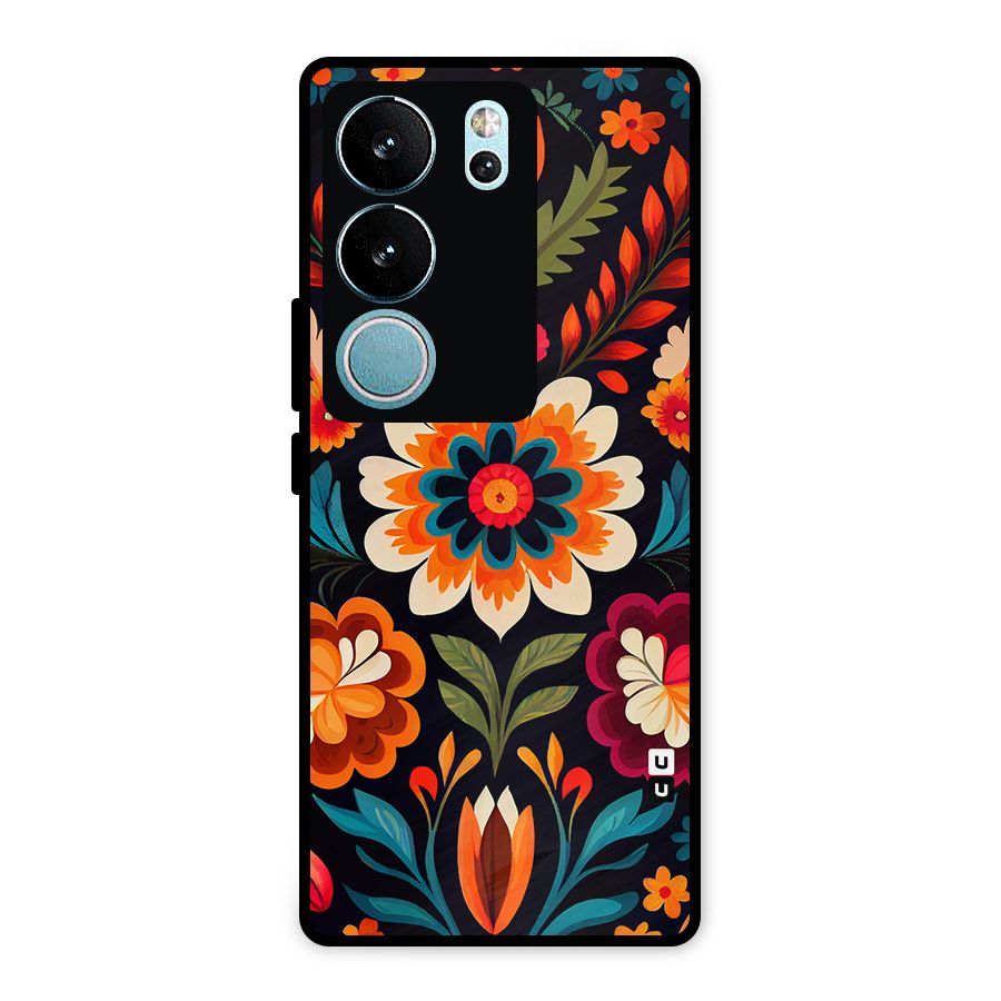 Colorful Mexican Floral Pattern Metal Back Case for Vivo V29