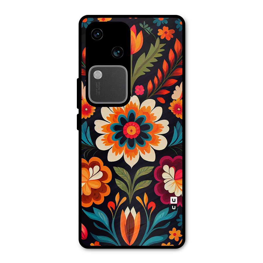 Colorful Mexican Floral Pattern Metal Back Case for Vivo V30 Pro