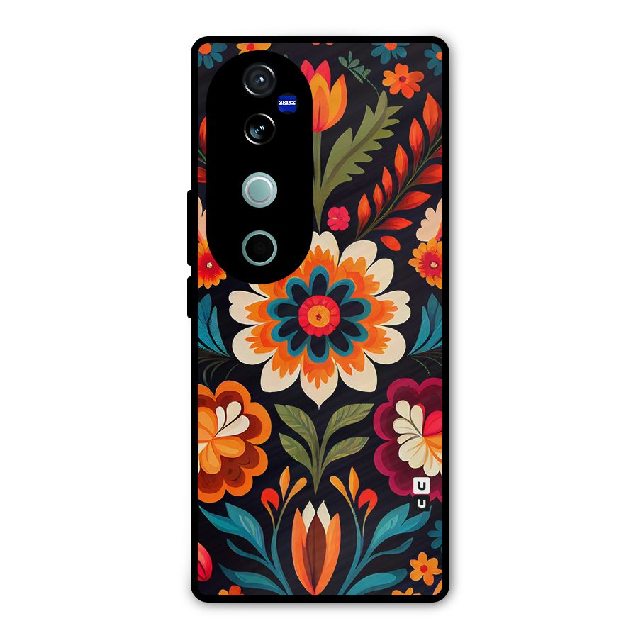 Colorful Mexican Floral Pattern Metal Back Case for Vivo V40