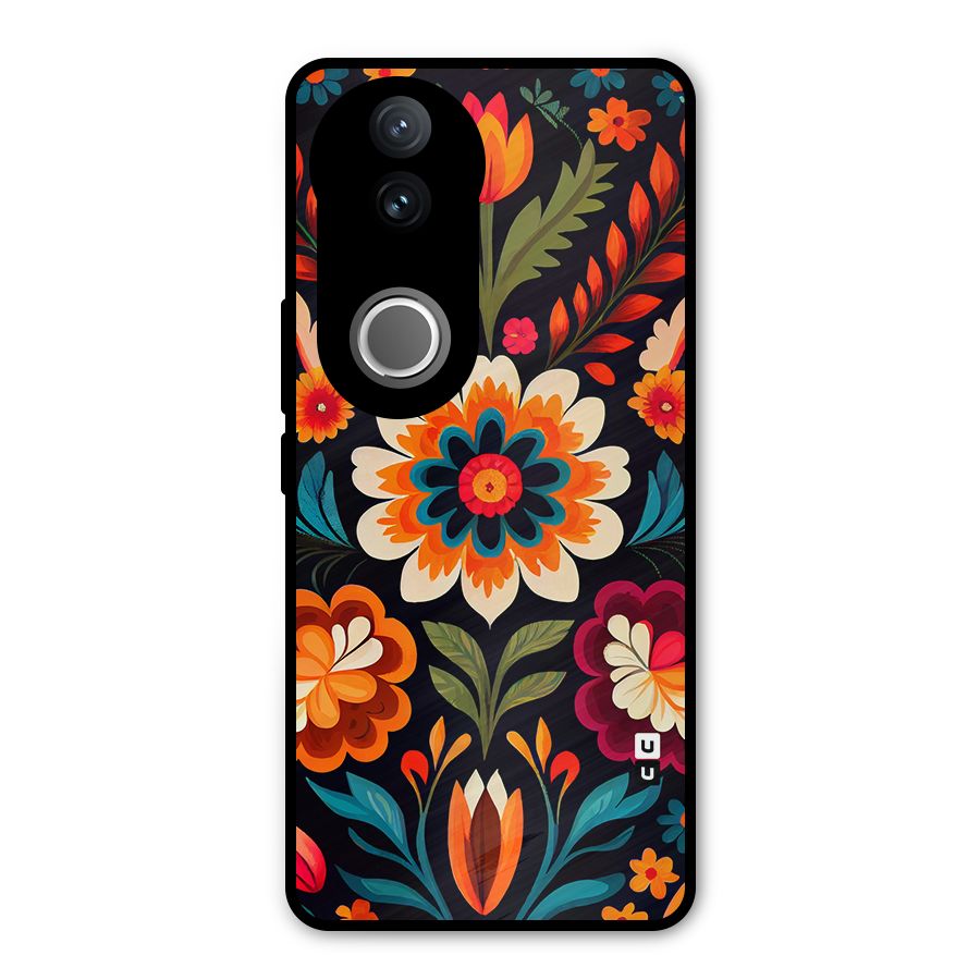 Colorful Mexican Floral Pattern Metal Back Case for Vivo V50