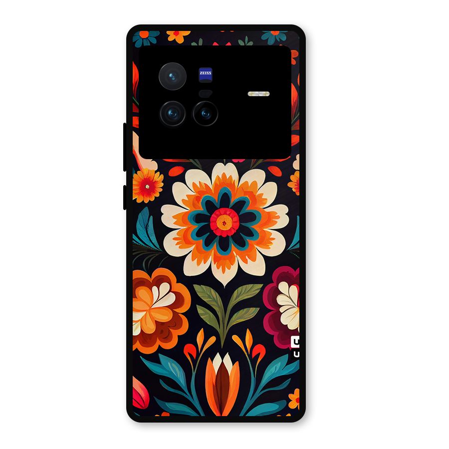Colorful Mexican Floral Pattern Metal Back Case for Vivo X80