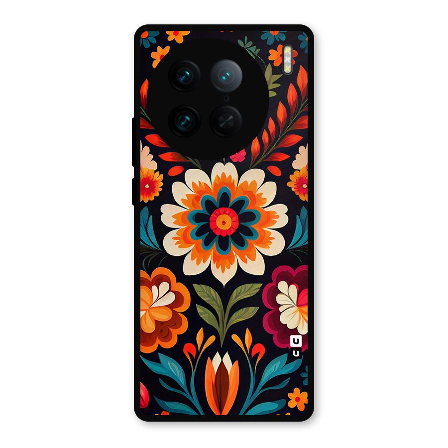 Colorful Mexican Floral Pattern Metal Back Case for Vivo X90 Pro