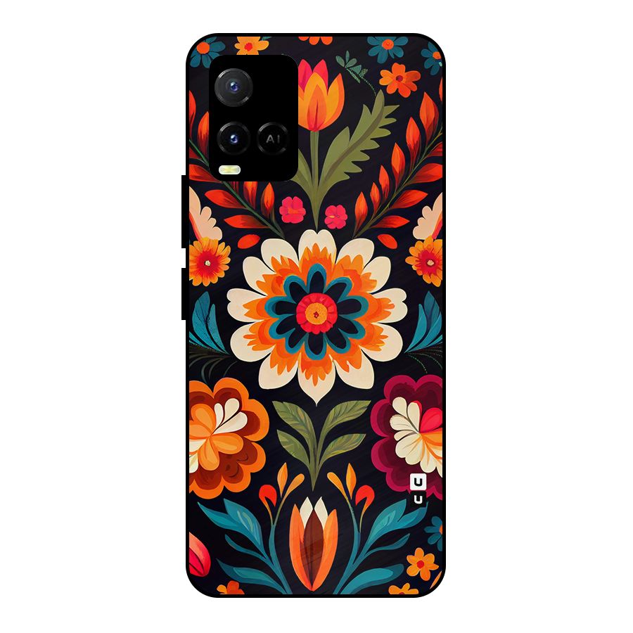 Colorful Mexican Floral Pattern Metal Back Case for Vivo Y21 2021
