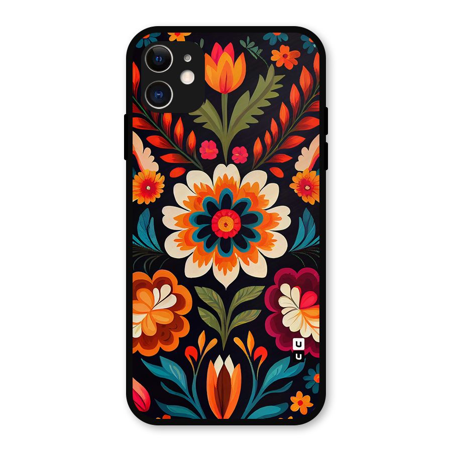 Colorful Mexican Floral Pattern Metal Back Case for iPhone 11