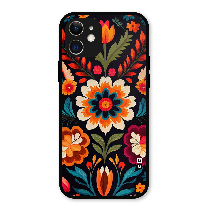 Colorful Mexican Floral Pattern Metal Back Case for iPhone 12