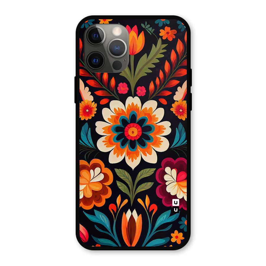 Colorful Mexican Floral Pattern Metal Back Case for iPhone 12 Pro