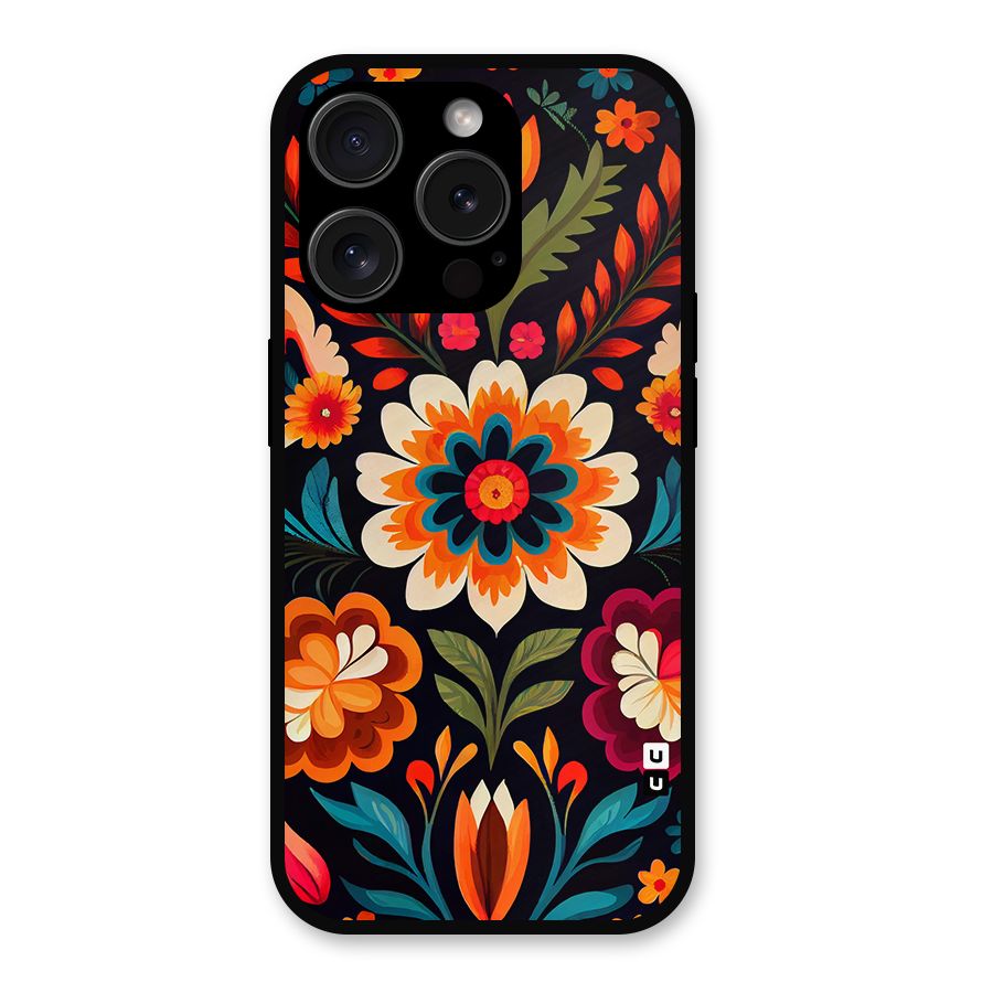 Colorful Mexican Floral Pattern Metal Back Case for iPhone 15 Pro