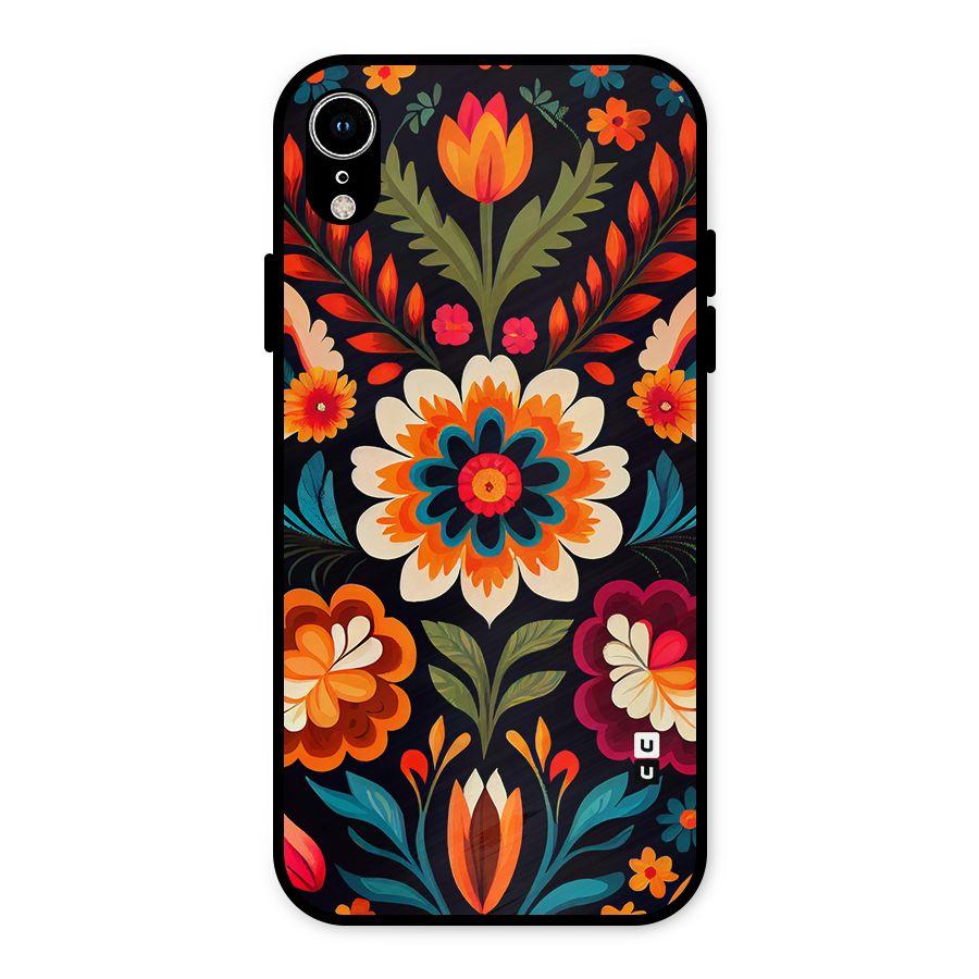 Colorful Mexican Floral Pattern Metal Back Case for iPhone XR
