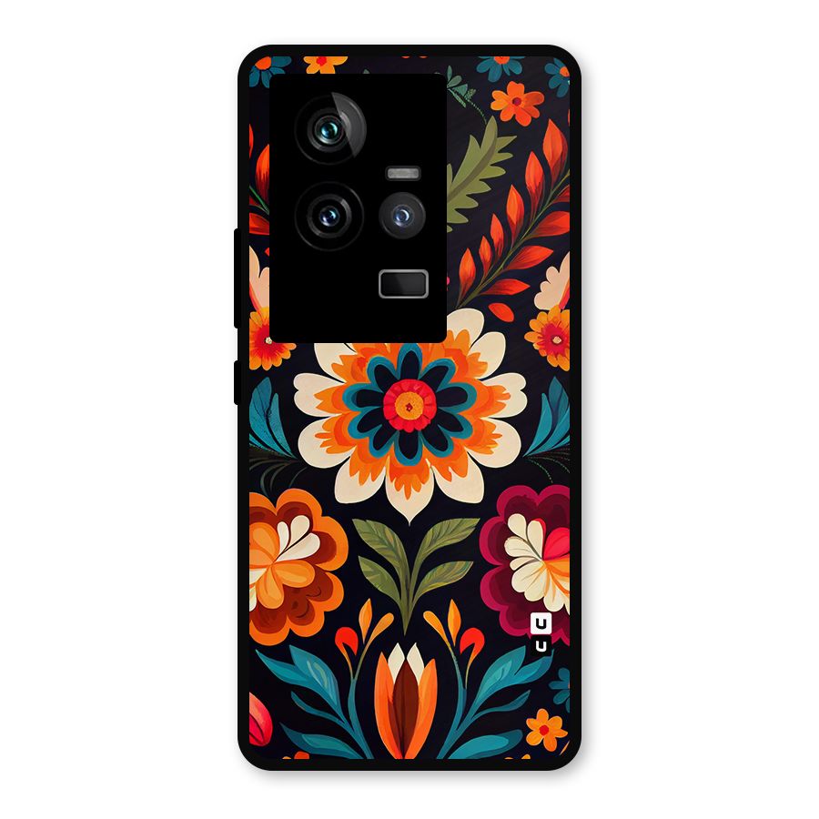 Colorful Mexican Floral Pattern Metal Back Case for iQOO 11 5G