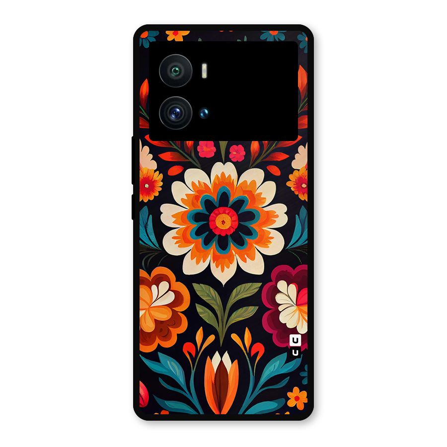 Colorful Mexican Floral Pattern Metal Back Case for iQOO 9 Pro
