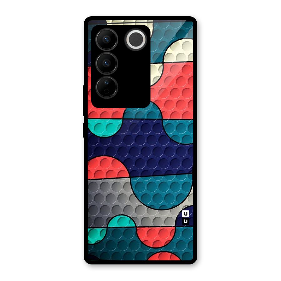 Colorful Puzzle Design Glass Back Case for Vivo V27 Pro