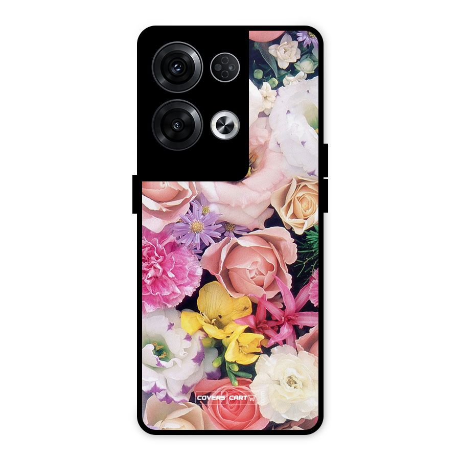 Colorful Roses Metal Back Case for Oppo Reno8 Pro 5G