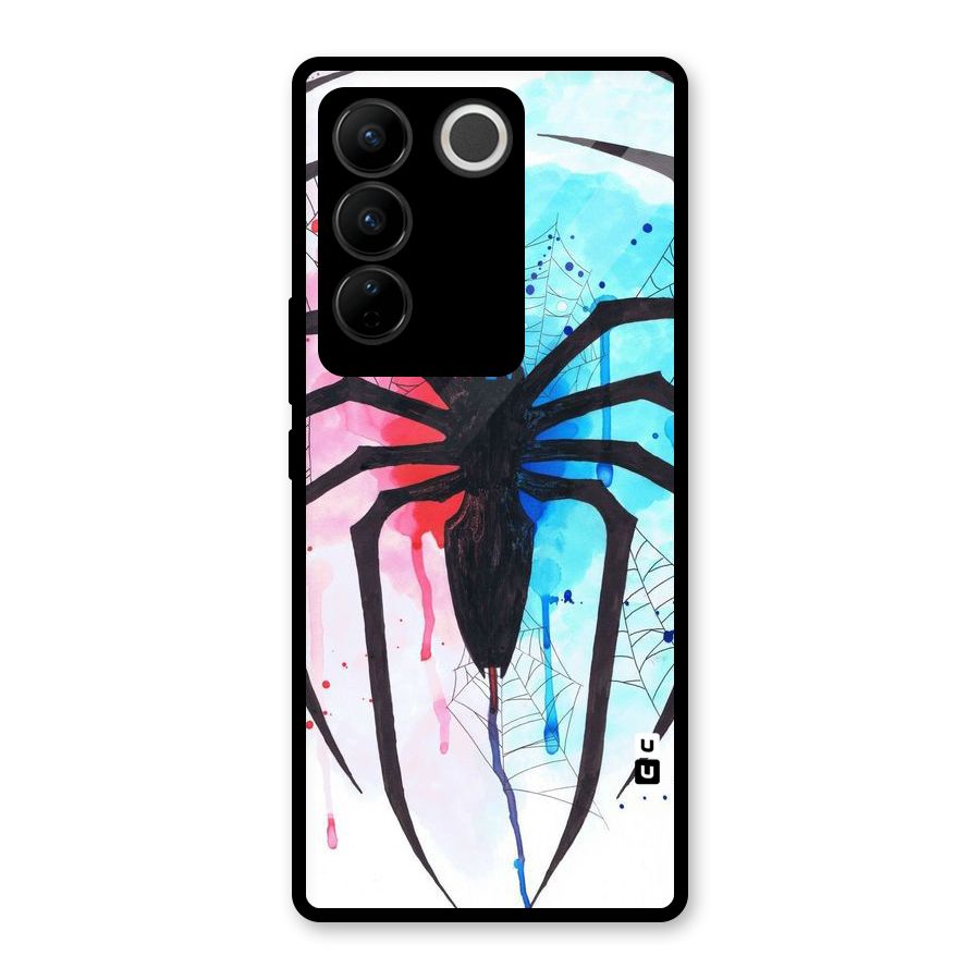 Colorful Web Glass Back Case for Vivo V27 Pro