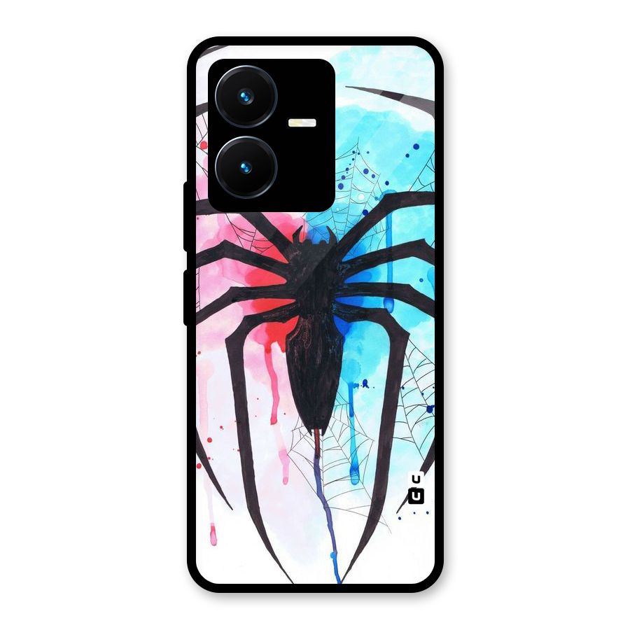 Colorful Web Glass Back Case for Vivo Y22s
