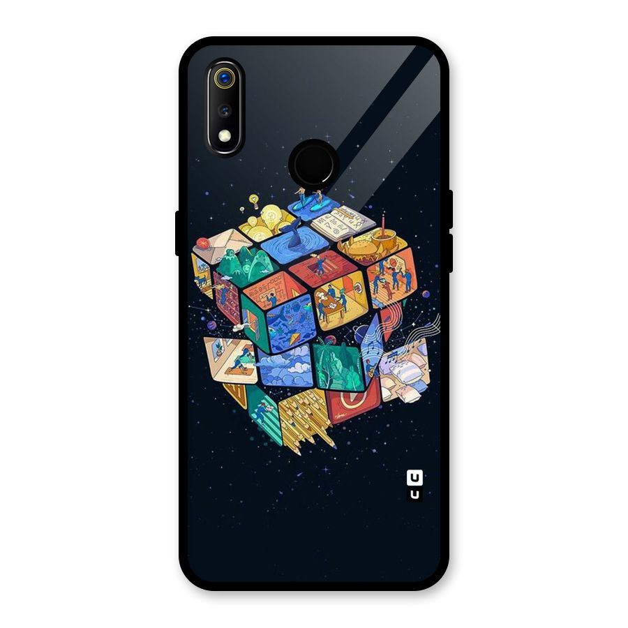Coloured Rubic Glass Back Case for Realme 3
