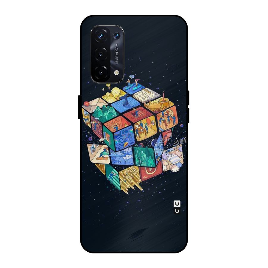 Coloured Rubic Metal Back Case for Oppo A74 5G